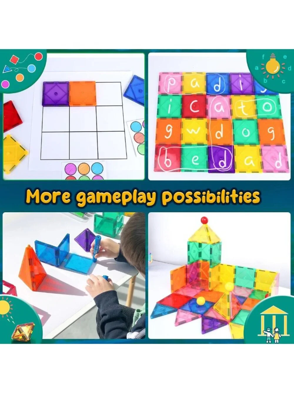 Magnetic Building Tiles for Kids 3-12 | STEM Educational Sensory Toys, Outdoor